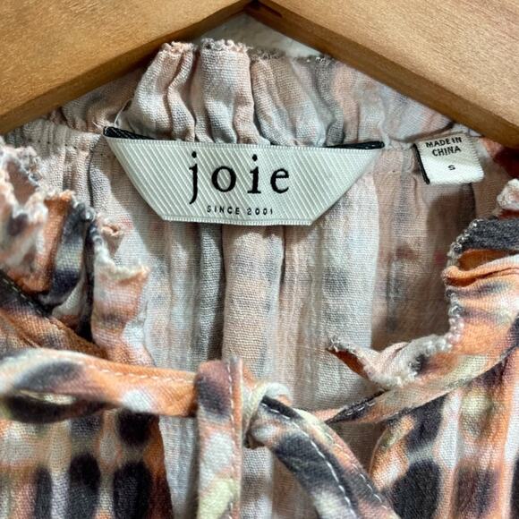 JOIE Jindrah Peach Gathered Dye-Printed 100% Cotton Prairie Tunic Blouse Small - Picture 7 of 10
